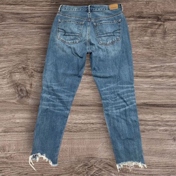 American Eagle Outfitters Hi-Rise Girlfriend Blue Distressed Jeans - Picture 2 of 10